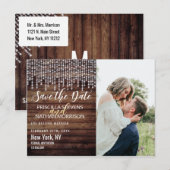 素朴な木製の吊り下げダイヤモンドライト Save the Date 案内ポストカード (正面/裏面)