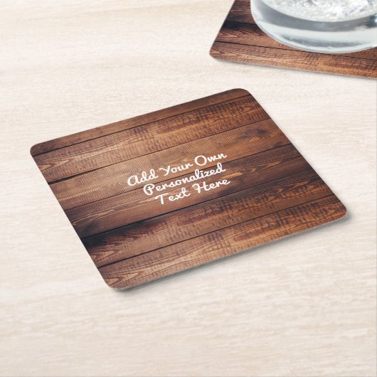 素朴な木製の国の木の文字 スクエアペーパーコースター (アングル)