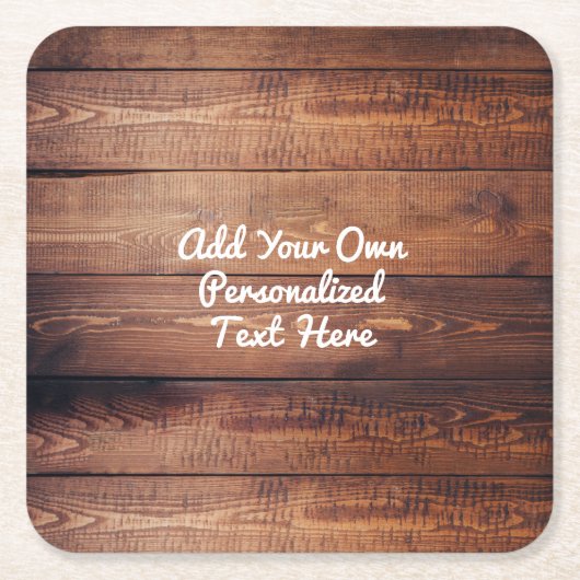 素朴な木製の国の木の文字 スクエアペーパーコースター (正面)