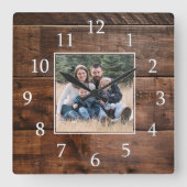 素朴な木製の家族写真の時計 スクエア壁時計 (正面)