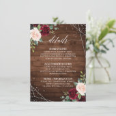 素朴な木製の幾何学的なバーガンディの花のディテール エンクロージャーカード (スタンド正面)