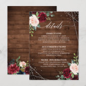 素朴な木製の幾何学的なバーガンディの花のディテール エンクロージャーカード (正面/裏面)