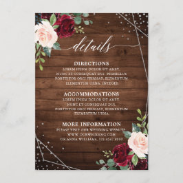 素朴な木製の幾何学的なバーガンディーフラワーデザイン エンクロージャーカード