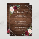 素朴な木製の幾何学的なバーガンディーフラワーデザイン エンクロージャーカード (正面/裏面)