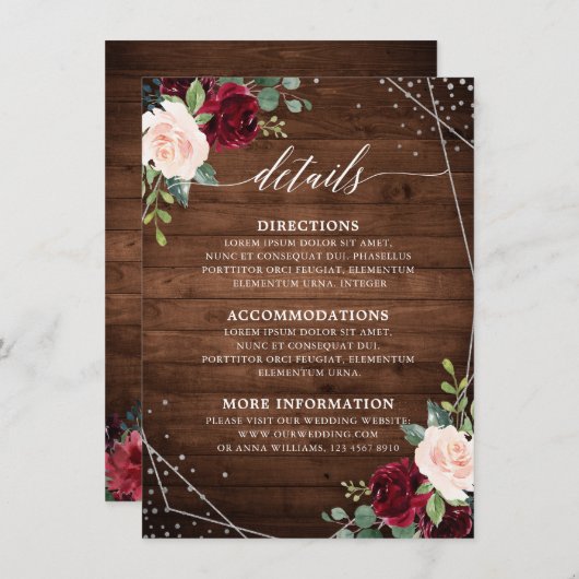 素朴な木製の幾何学的なバーガンディーフラワーデザイン エンクロージャーカード (正面/裏面)