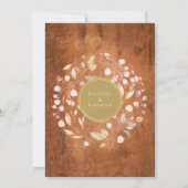 素朴な木製の月桂樹の花輪 フェイクゴールドホイル 結婚式 招待状 (裏面)