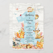 素朴な木製の森林1匹の男の子の誕生日の招待状 招待状 (正面/裏面)