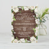 素朴な木製の水彩画の白い花のブライダルシャワー 招待状 (スタンド正面)