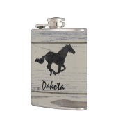 素朴な木製の疾走する馬の水彩画のシルエット フラスク (左)