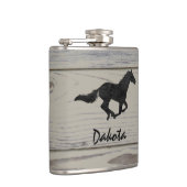 素朴な木製の疾走する馬の水彩画のシルエット フラスク (右)