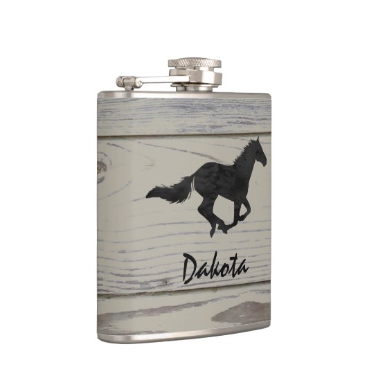 素朴な木製の疾走する馬の水彩画のシルエット フラスク (右)