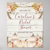 素朴な木製の白いかぼちゃのウェルカムサイン 結婚前のお祝い ポスター (正面)