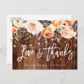 素朴な木製の秋の花の結婚式のお礼カード ポストカード (正面/裏面)