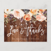 素朴な木製の秋の花の結婚式のお礼カード ポストカード (正面)