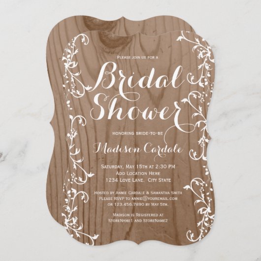 素朴な木製の穀物のブライダルシャワー招待状 招待状 (正面/裏面)