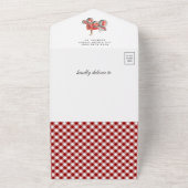 素朴な木製の納屋と可愛らしい農場の動物たち ベビーシャワー オールインワン招待状 (外側)