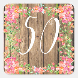 素朴な木製の納屋のパーティーの誕生日の年齢数正方形 スクエアシール