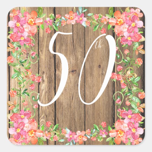 素朴な木製の納屋のパーティーの誕生日の年齢数正方形 スクエアシール (正面)