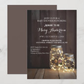 素朴な木製の納屋の赤ちゃんシャワー マーソンジャー ライト 招待状 (正面/裏面)