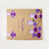 素朴な木製の紫色の花柄のメイソンジャー写真用背景 タペストリー (正面(横))