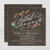 素朴な木製の花のリースのブライダルシャワーの招待 招待状 (正面/裏面)