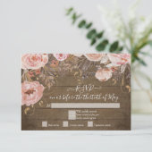 素朴な木製の花ピンクのバラ ゴールドのRSVP返信 出欠カード (スタンド正面)