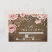 素朴な木製の花ピンクのバラ ゴールドのRSVP返信 出欠カード (正面/裏面)