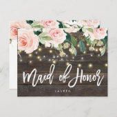 素朴な木製の花柄はです私のメイド・オブ・オーナー（花嫁付き添い人）決定します 案内ポストカード (正面/裏面)