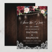 素朴な木製の花模様のメイソンジャー Save the Date セーブザデート (正面/裏面)