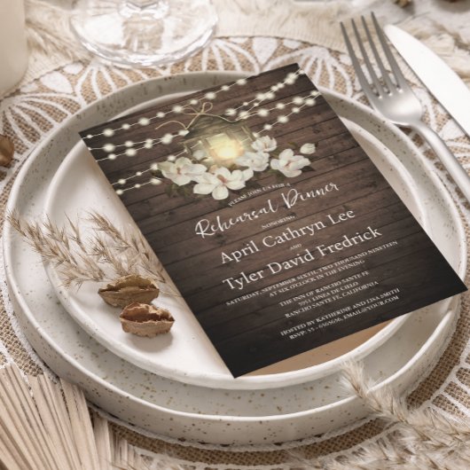 素朴な木製の花模様のランタン照明 リハーサルディナー 招待状