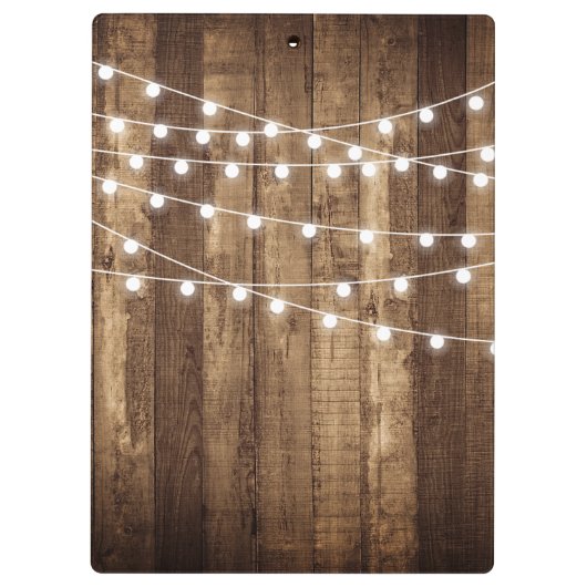 素朴な木製の豆電球のパーソナライズなかわいらしい クリップボード (裏面)