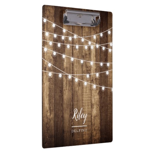 素朴な木製の豆電球のパーソナライズなかわいらしい クリップボード (右)