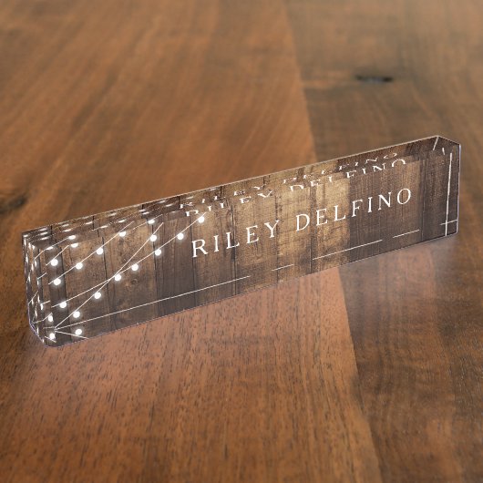 素朴な木製の豆電球の先生の名前の印のカスタム デスクネームプレート (側面)