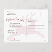 素朴な木製の赤いトナカイのクリスマスの家族写真 シーズンポストカード (裏面)