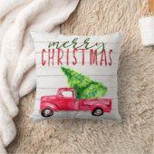 素朴な木製の赤いヴィンテージトラックのクリスマス クッション (ブランケット)