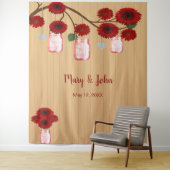 素朴な木製の赤い花模様のメイソンジャー写真用背景 タペストリー (インサイチュ)