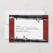 素朴な木製の赤い革有刺鉄線のカウボーイのrsvp 出欠カード (正面)