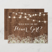 素朴な木製の赤ちゃんの息の花を飾ったカントリー風フラワーガール 招待状 (正面/裏面)