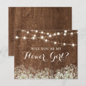 素朴な木製の赤ちゃんの息の花嫁の女の子 招待状 (正面/裏面)