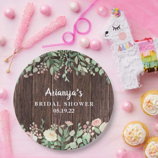 素朴な木製の赤面の花のブライダルシャワーの装飾 ペーパープレート (パーティー)