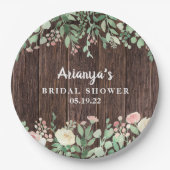 素朴な木製の赤面の花のブライダルシャワーの装飾 ペーパープレート (正面)