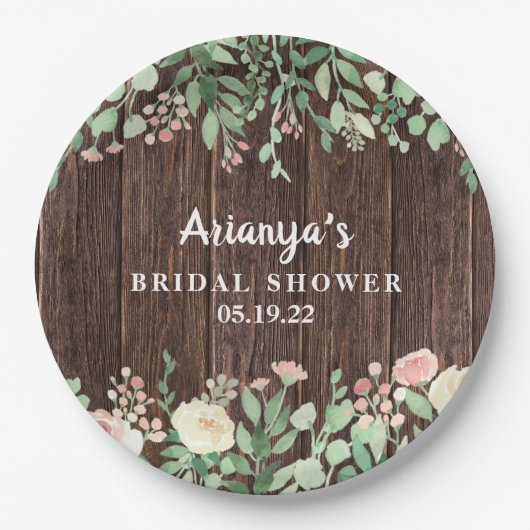 素朴な木製の赤面の花のブライダルシャワーの装飾 ペーパープレート (正面)