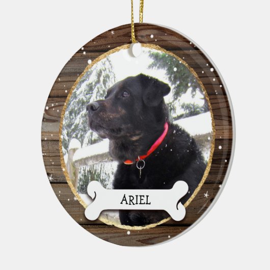 素朴な木製の金ゴールドのクリスマス犬の写真はDIYを飾ります セラミックオーナメント (左)