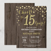 素朴な木製の金ゴールドの第15誕生日のダイヤモンド 招待状 (正面/裏面)