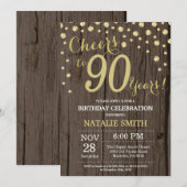 素朴な木製の金ゴールドの第90誕生日のダイヤモンド 招待状 (正面/裏面)