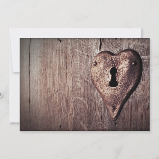 素朴な木製の金属のハートロックの結婚式招待状 招待状 (裏面)