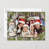 素朴な木製の雪だるまフレームのクリスマスの写真 ポストカード (正面/裏面)