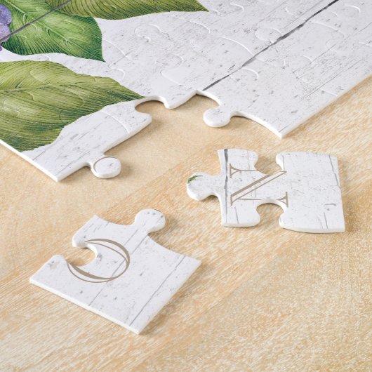 素朴な木製の青いアジサイはモノグラムのつなぎます ジグソーパズル (側面)