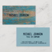 素朴な木製の青い皮のペンキのグランジなフォントスタイル 名刺 (正面/裏面)