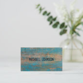 素朴な木製の青い皮のペンキのグランジなフォントスタイル 名刺 (スタンド正面)